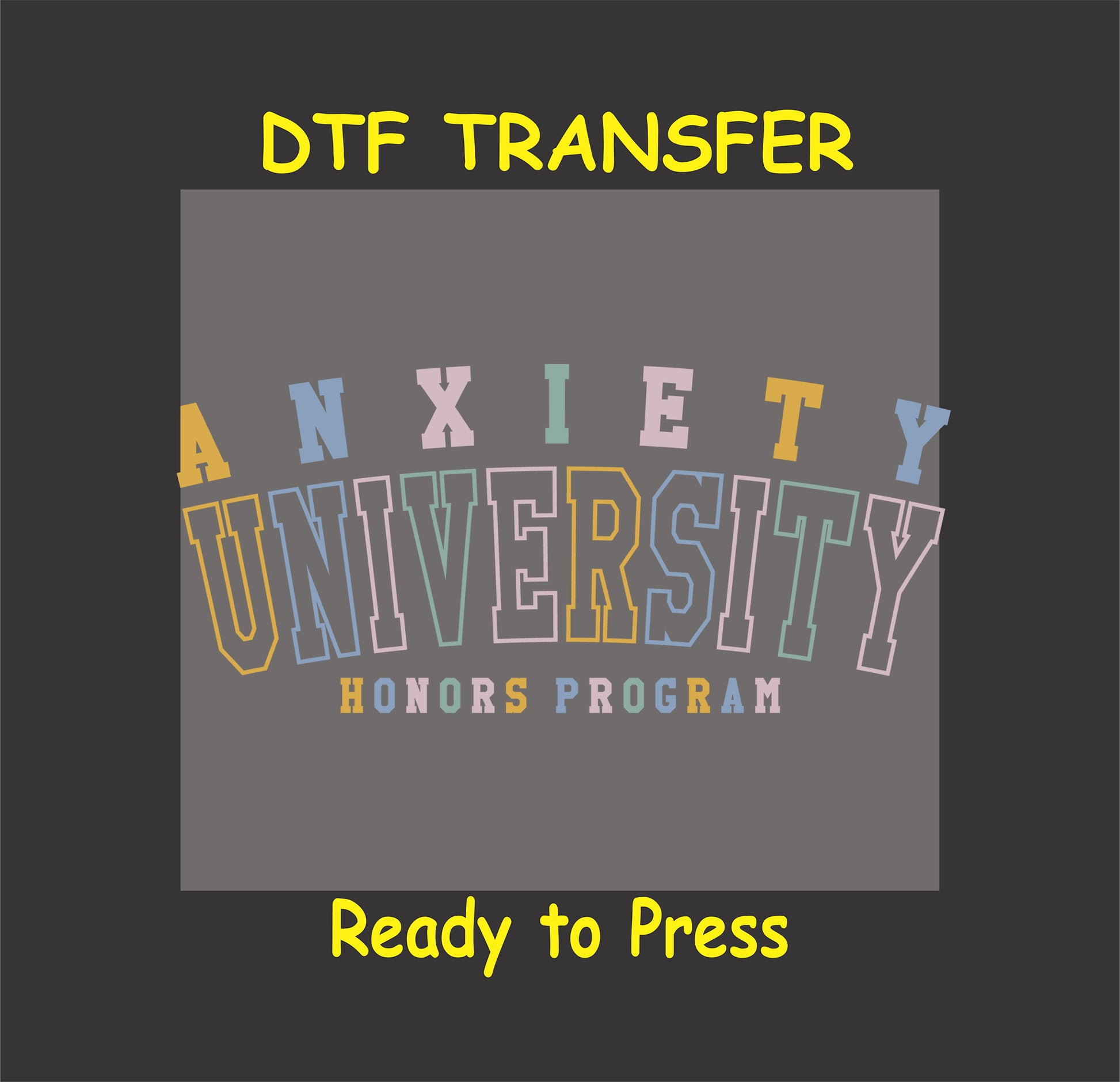 Block letter text “Anxiety University Honors Program” in soft pastel college-style font.