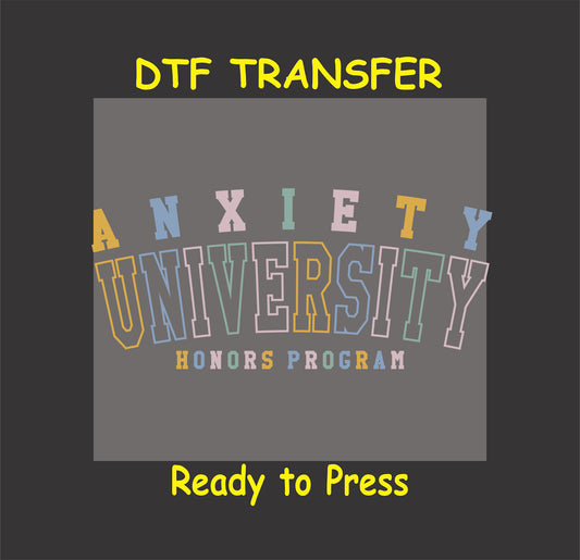 Block letter text “Anxiety University Honors Program” in soft pastel college-style font.