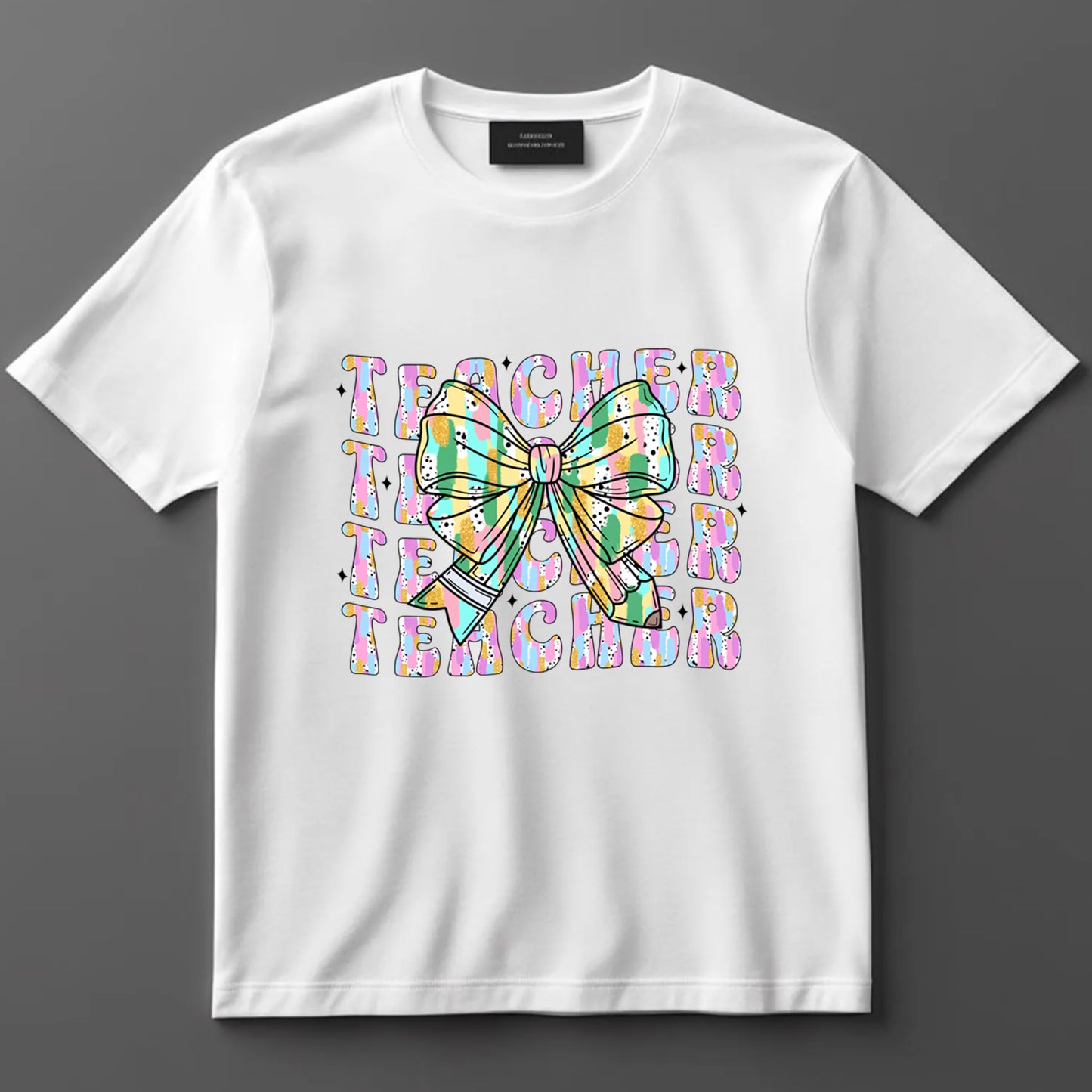 Teacher DTF Transfer Iron On Heat Transfer - Ready to Press, Colorful Bow DTF Transfer 6865