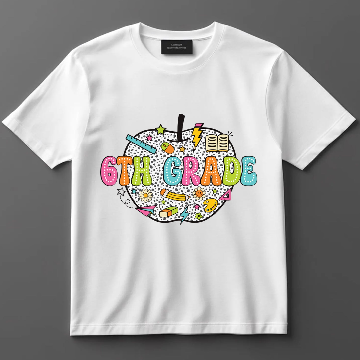 Teacher DTF Transfer Iron On Heat Transfer - Ready to Press, 6th Grade Polka Dot Apple DTF Transfer 6872