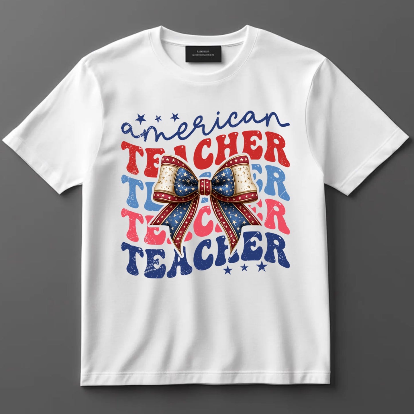 Teacher DTF Transfer Iron On Heat Transfer - Ready to Press, American Patriotic Bow DTF Transfer 6895