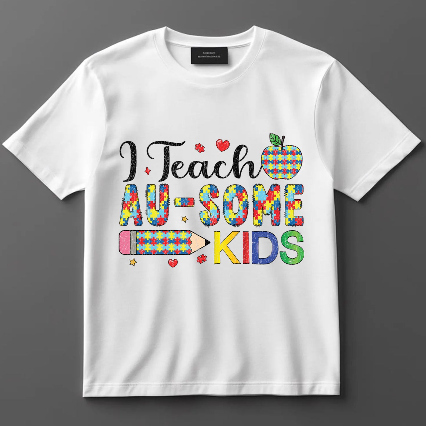 Teacher DTF Transfer Iron On Heat Transfer - Ready to Press, Distressed I Teach Au-some Kids DTF Transfer 6902