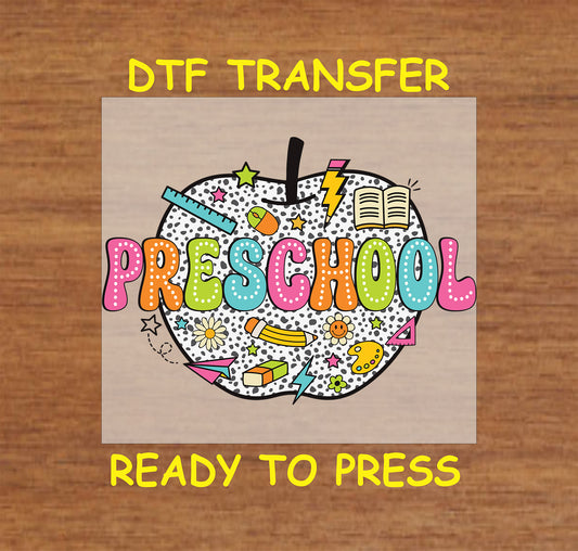 Science teacher DTF transfer with colorful letters and black and white polka dot border.