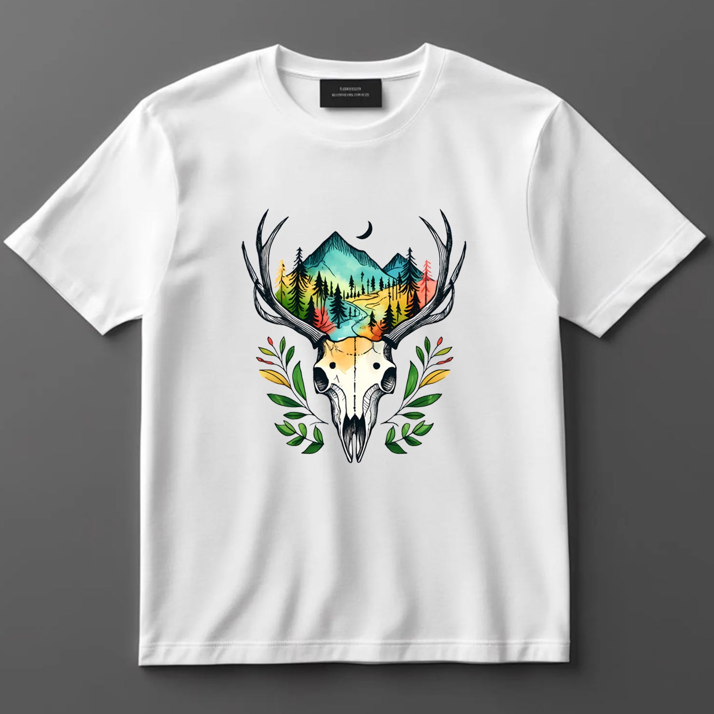 Camping DTF Transfer Iron On Heat Transfer - Ready to Press, Deer Skull DTF transfer 6925