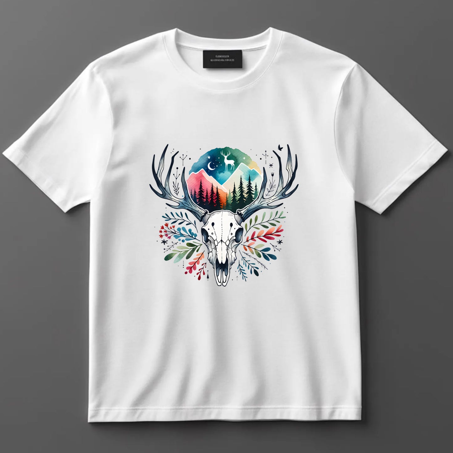 Camping DTF Transfer Iron On Heat Transfer - Ready to Press, Deer Skull DTF transfer 6926