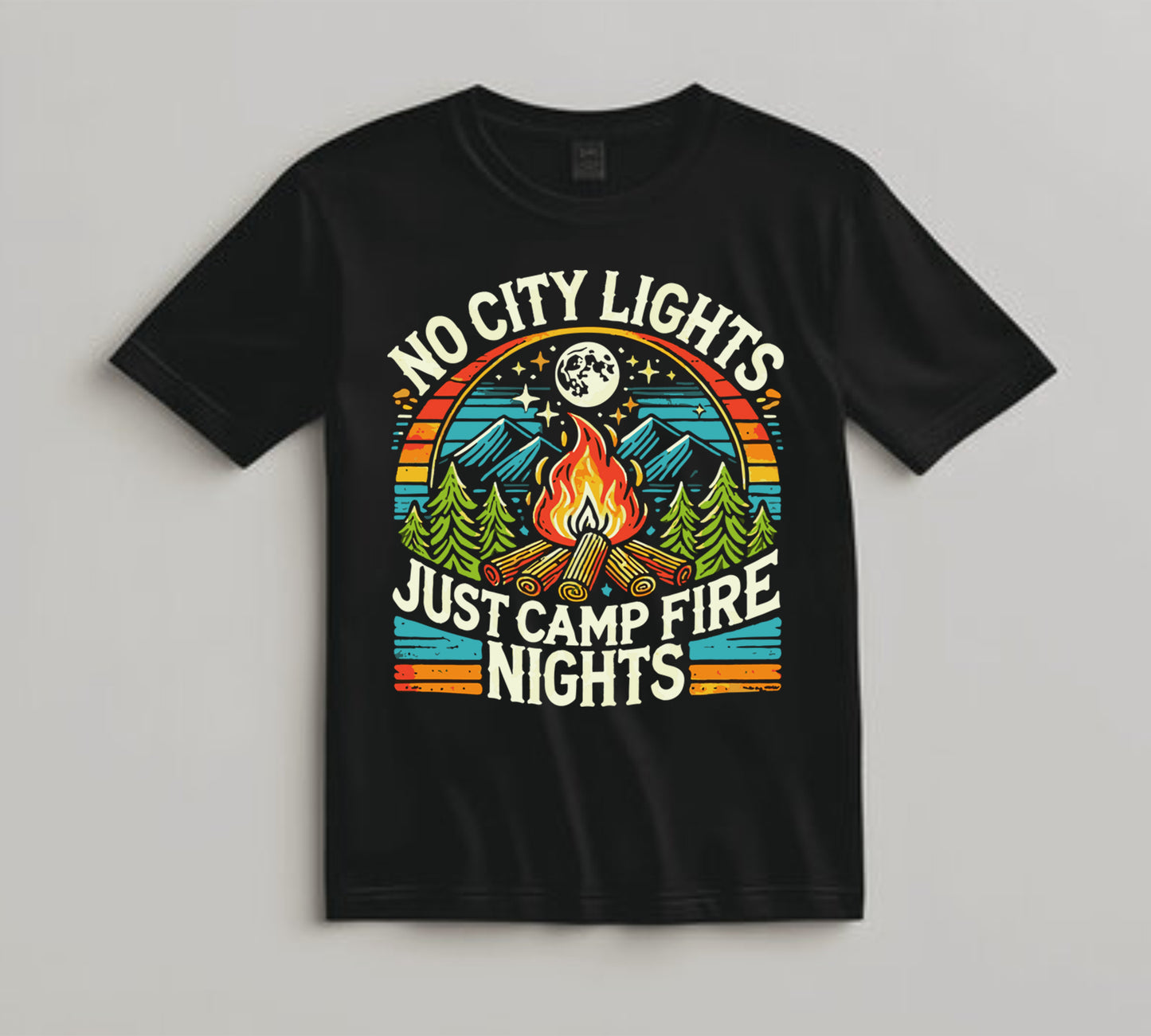 Camping DTF Transfer Iron On Heat Transfer - Ready to Press, No City Lights Just Campfire DTF transfer 6971
