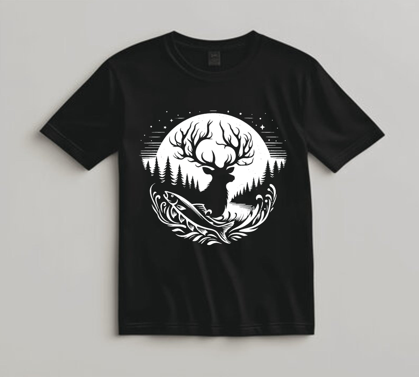 Camping DTF Transfer Iron On Heat Transfer - Ready to Press, Deer and Fish DTF transfer 6982