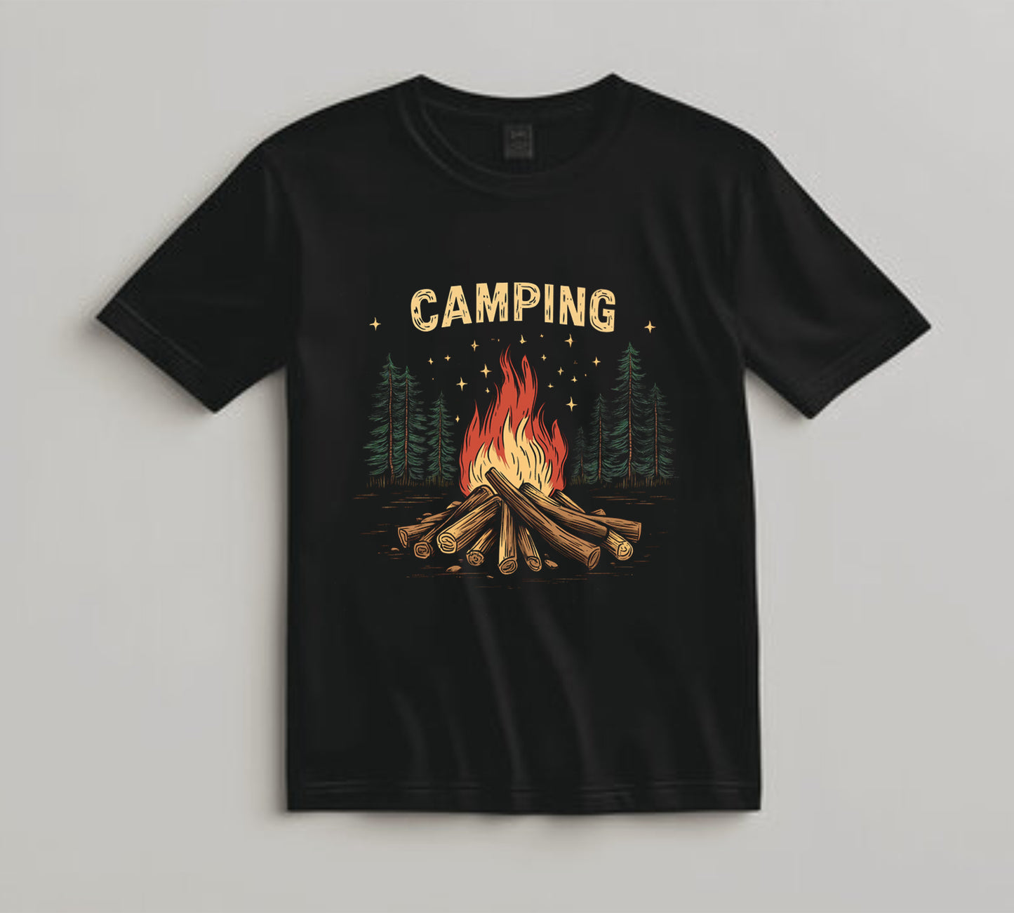 Camping DTF Transfer Iron On Heat Transfer - Ready to Press, Campfire and Pine Trees DTF transfer 6994