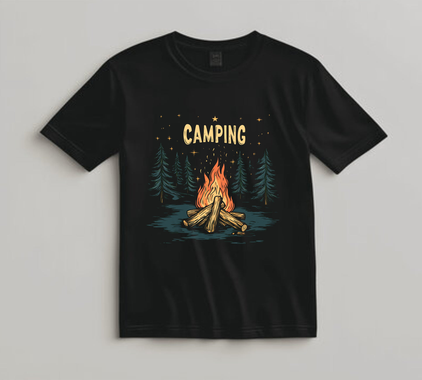Camping DTF Transfer Iron On Heat Transfer - Ready to Press, Campfire and Pine Trees DTF transfer 6997