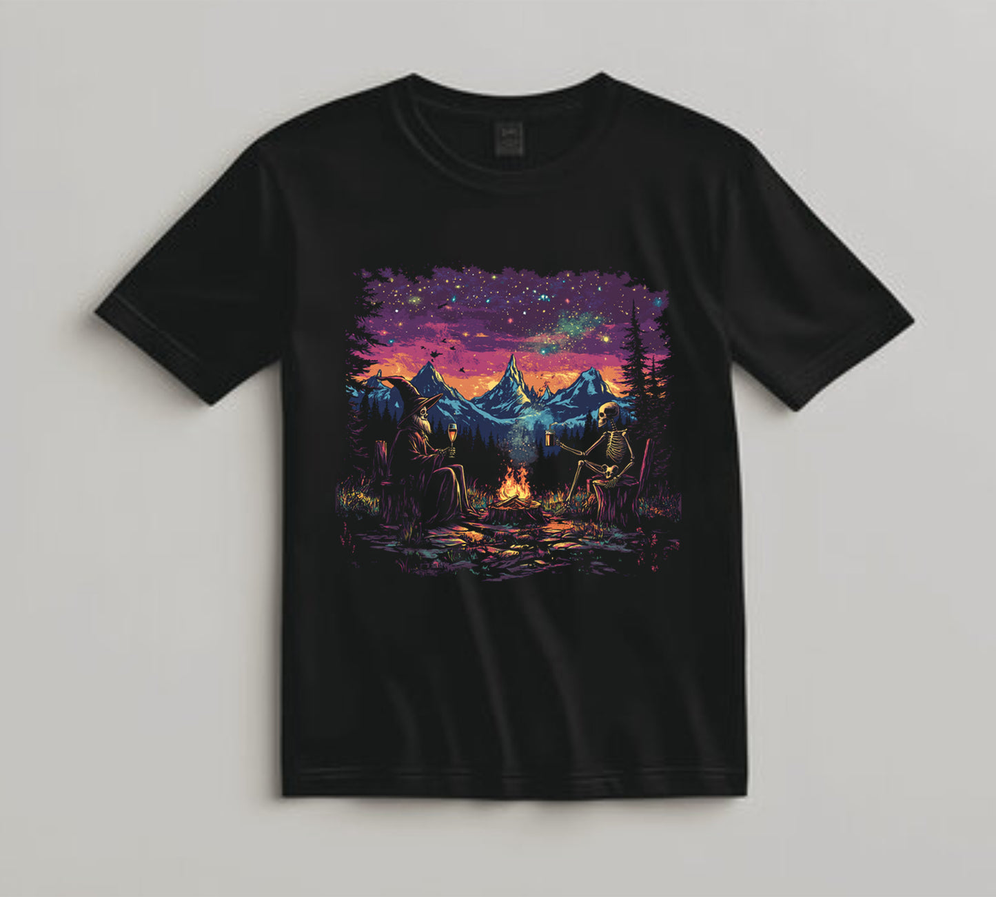Camping DTF Transfer Iron On Heat Transfer - Ready to Press, Skeletons by the Campfire DTF transfer 6998