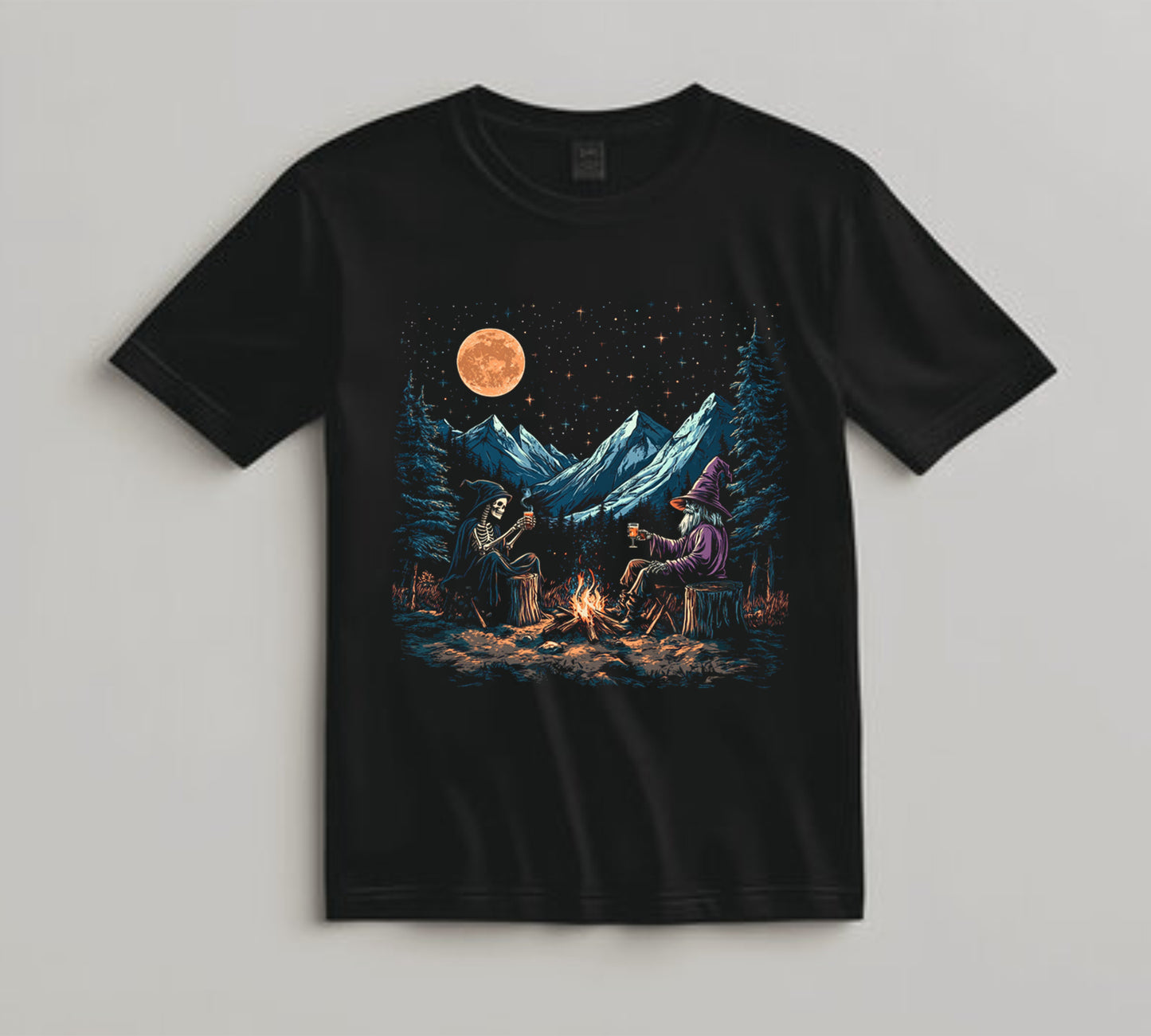 Camping DTF Transfer Iron On Heat Transfer - Ready to Press, Witch and Skeleton DTF transfer 7001