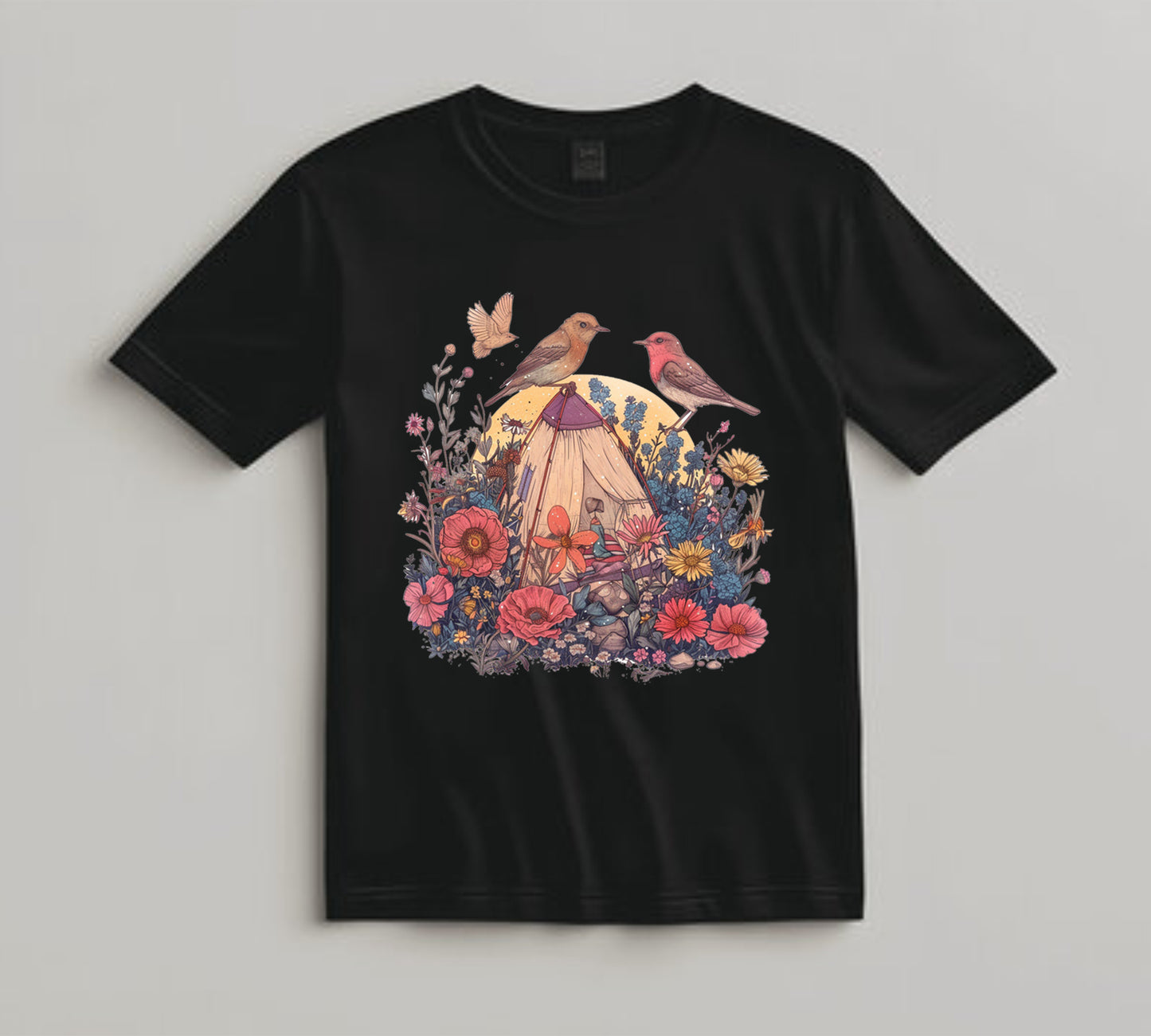 Camping DTF Transfer Iron On Heat Transfer - Ready to Press, Floral Tent DTF transfer 7003