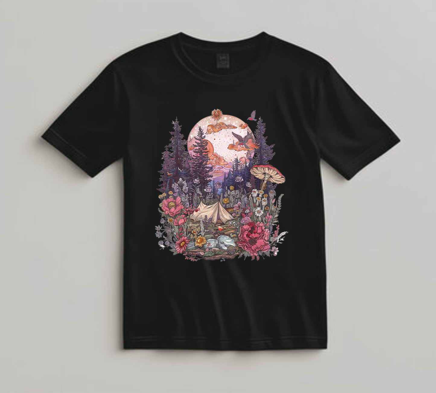 Camping DTF Transfer Iron On Heat Transfer - Ready to Press, Dreamy Floral Tent DTF transfer 7005