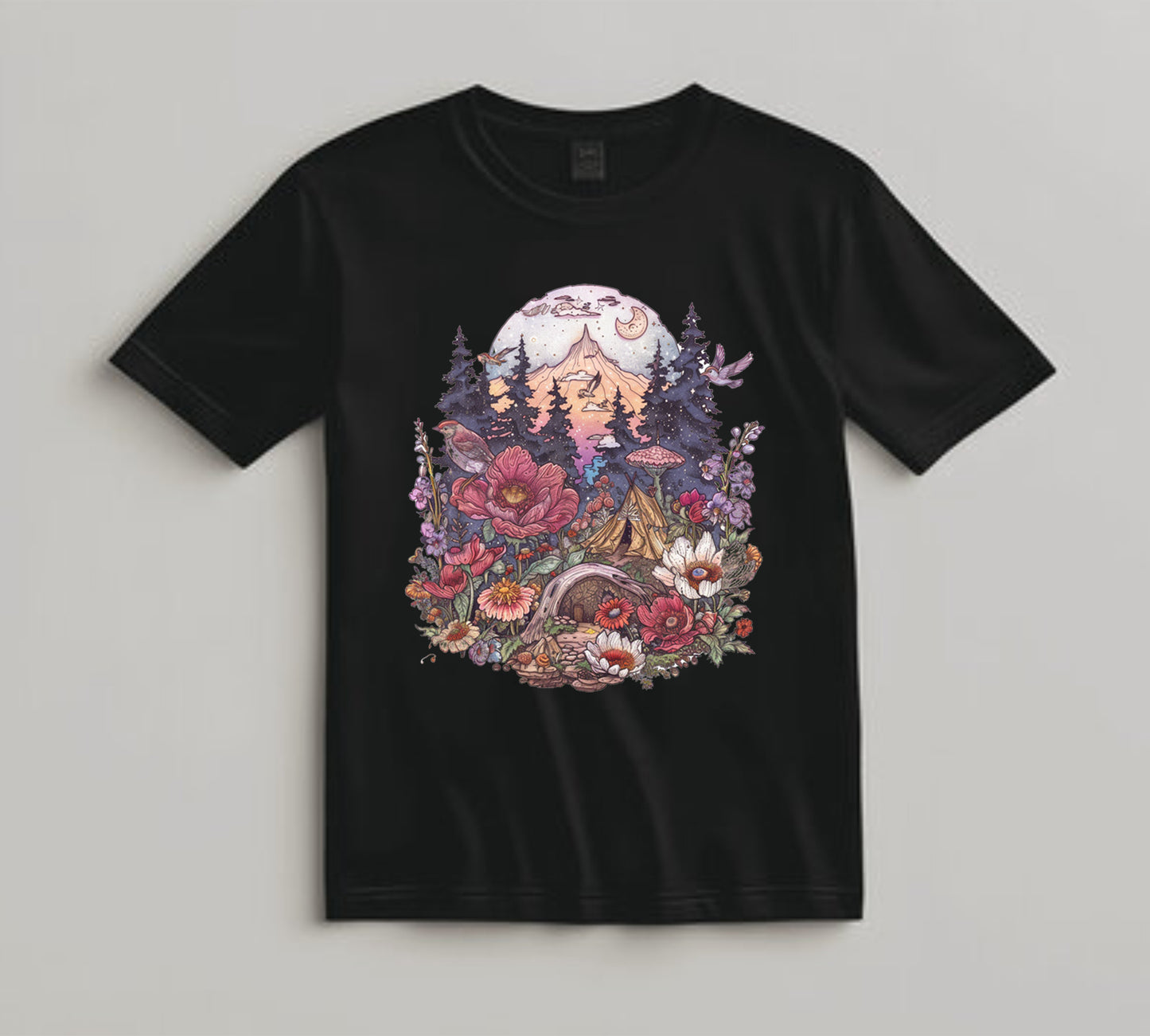 Camping DTF Transfer Iron On Heat Transfer - Ready to Press, Whimsical Woodland Tent DTF transfer 7006