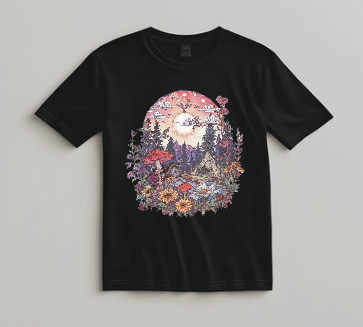 Camping DTF Transfer Iron On Heat Transfer - Ready to Press, Sunlit Forest DTF transfer 7008