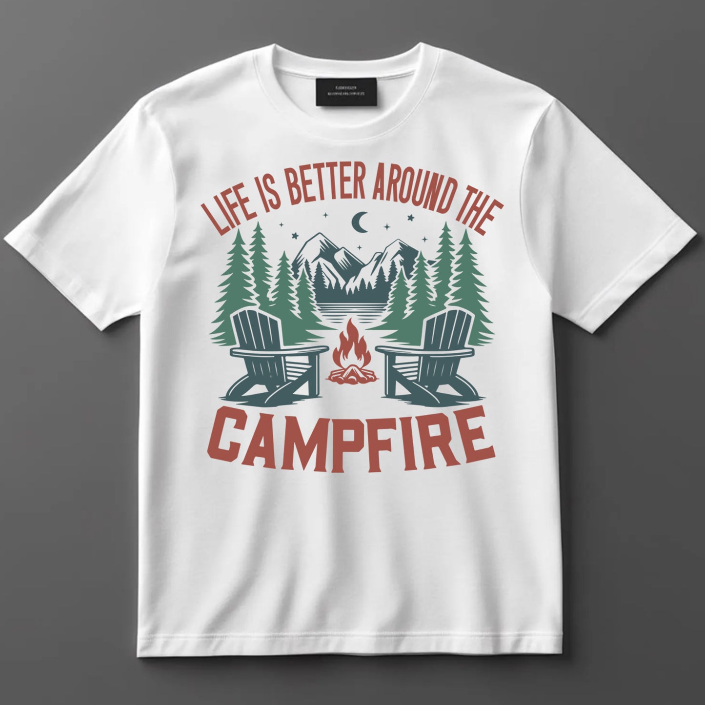 Camping DTF Transfer Iron On Heat Transfer - Ready to Press, Rustic Campfire DTF Transfer 7016