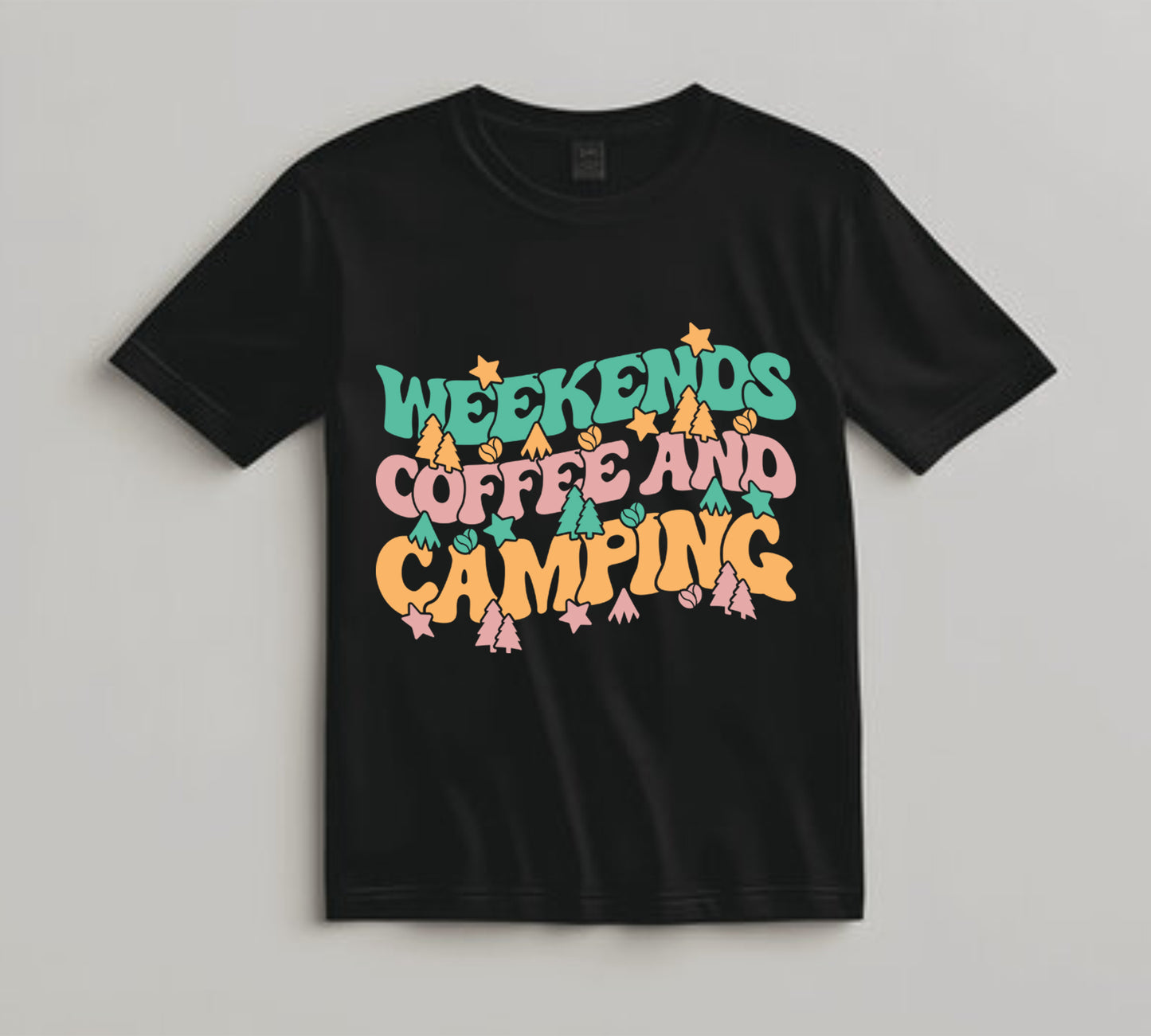 Camping DTF Transfer Iron On Heat Transfer - Ready to Press, Weekends Coffee and Camping DTF Transfer 7037