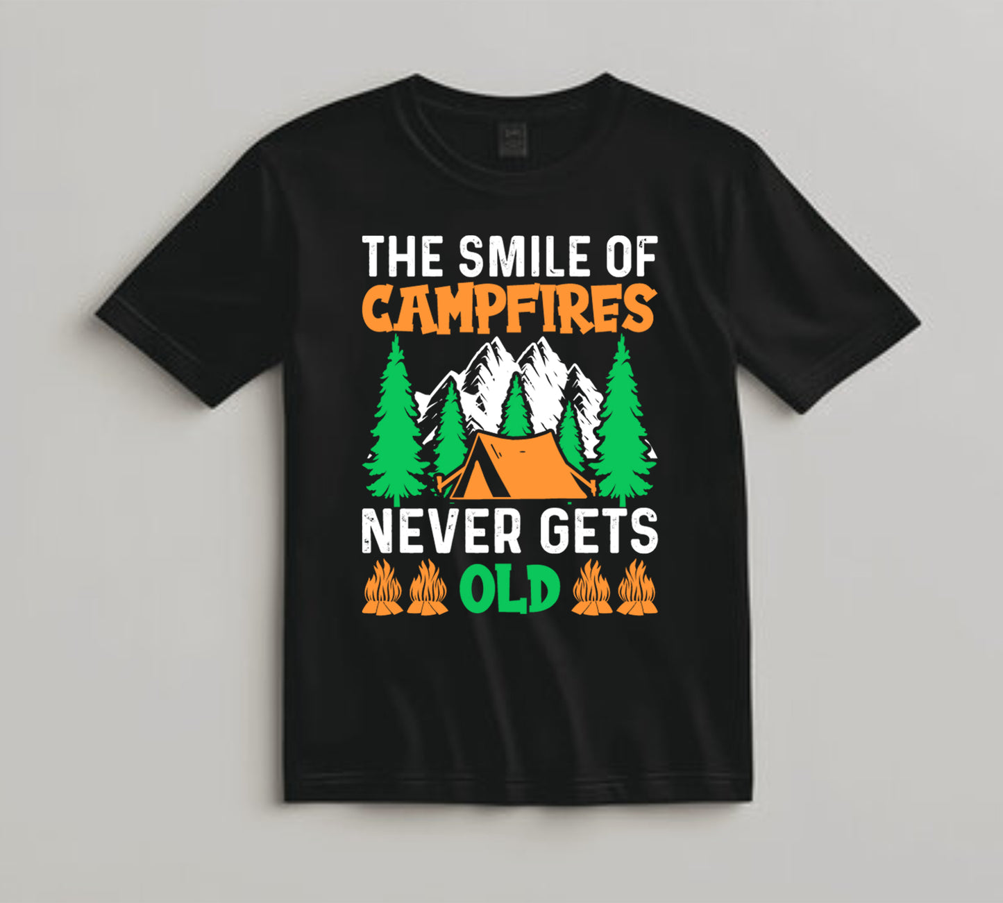 Camping DTF Transfer Iron On Heat Transfer - Ready to Press, The Smile of Campfires Never Gets Old DTF Transfer 7082
