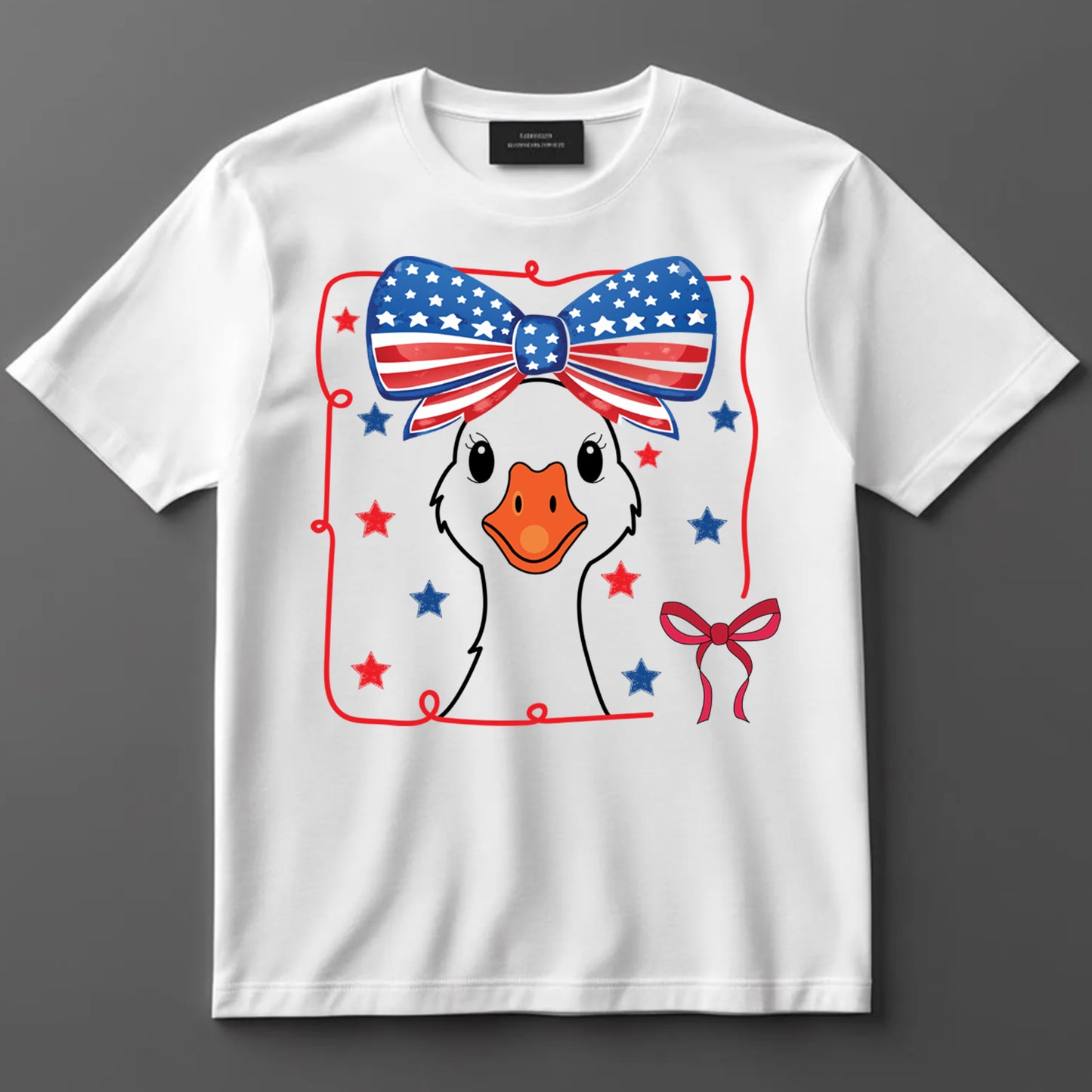 4th Of July DTF Transfer Iron On Heat Transfer - Ready to Press, Patriotic Goose with Bow DTF Transfer 7151