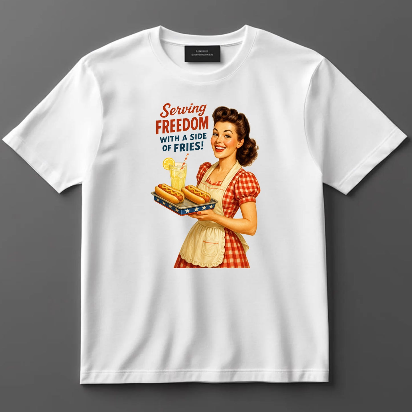 4th Of July DTF Transfer Iron On Heat Transfer - Ready to Press, Serving Freedom Retro Girl DTF Transfer 7163