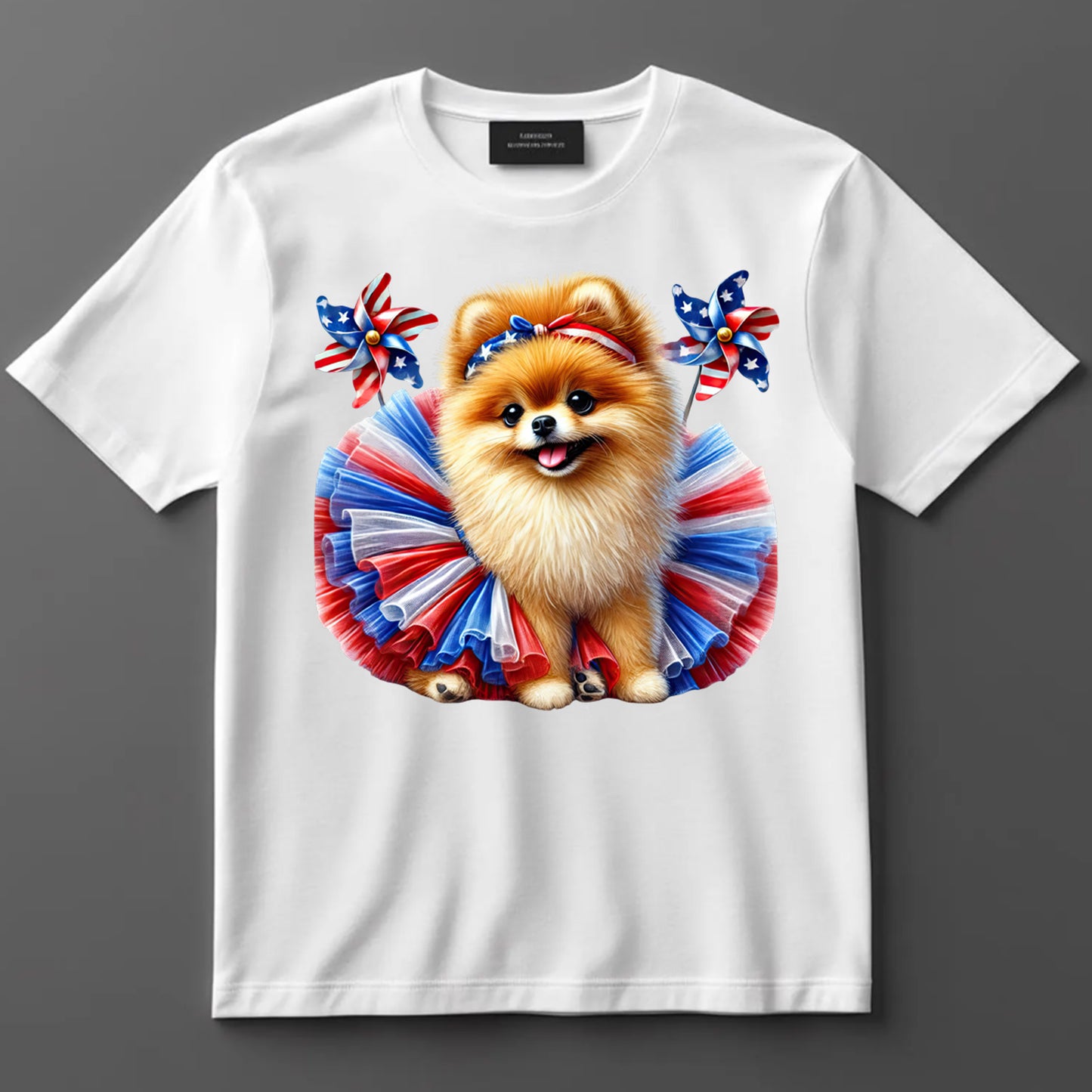 4th Of July DTF Transfer Iron On Heat Transfer - Ready to Press, Pomeranian with Patriotic Tutu DTF Transfer 7202