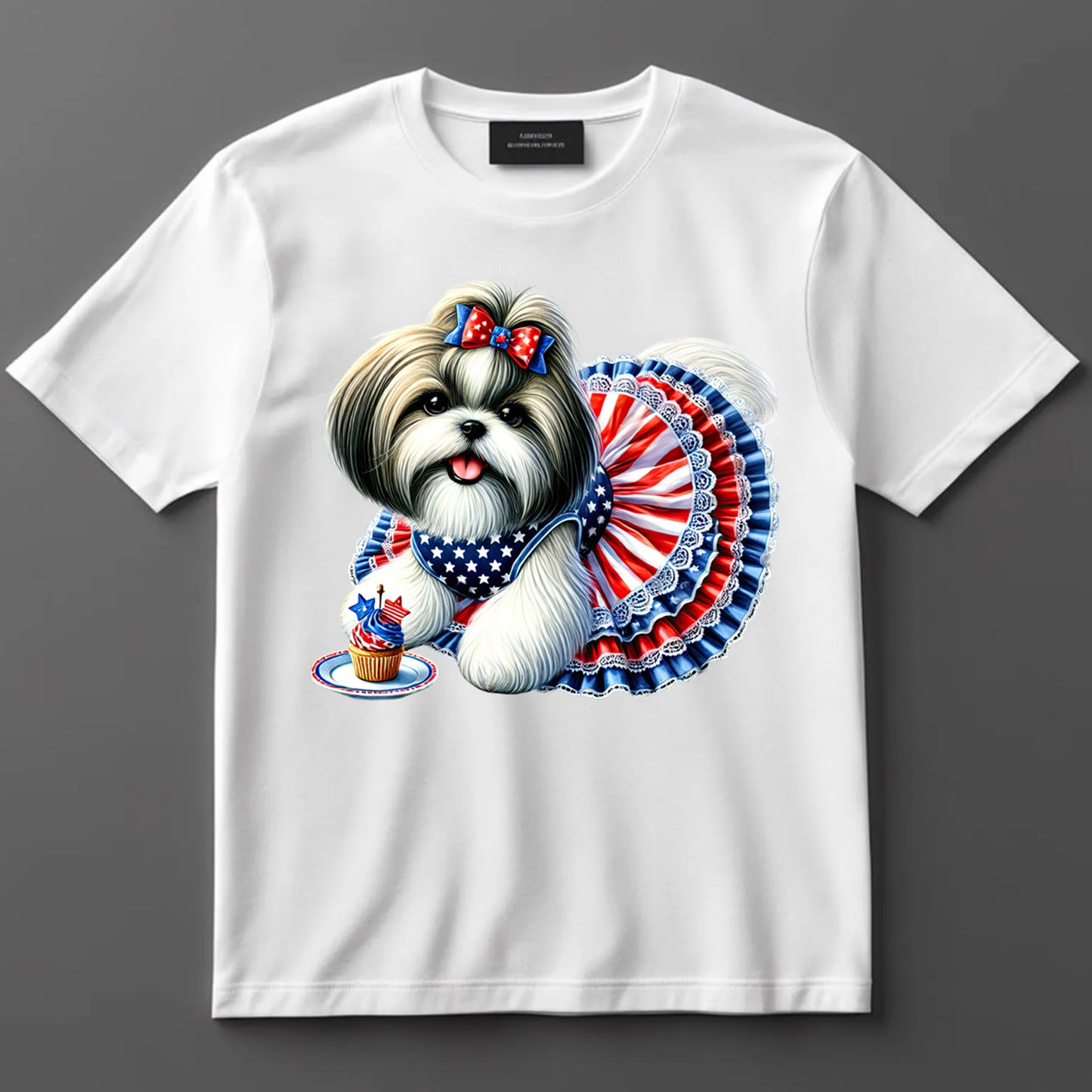 4th Of July DTF Transfer Iron On Heat Transfer - Ready to Press, Shih Tzu in Patriotic Dress DTF Transfer 7211