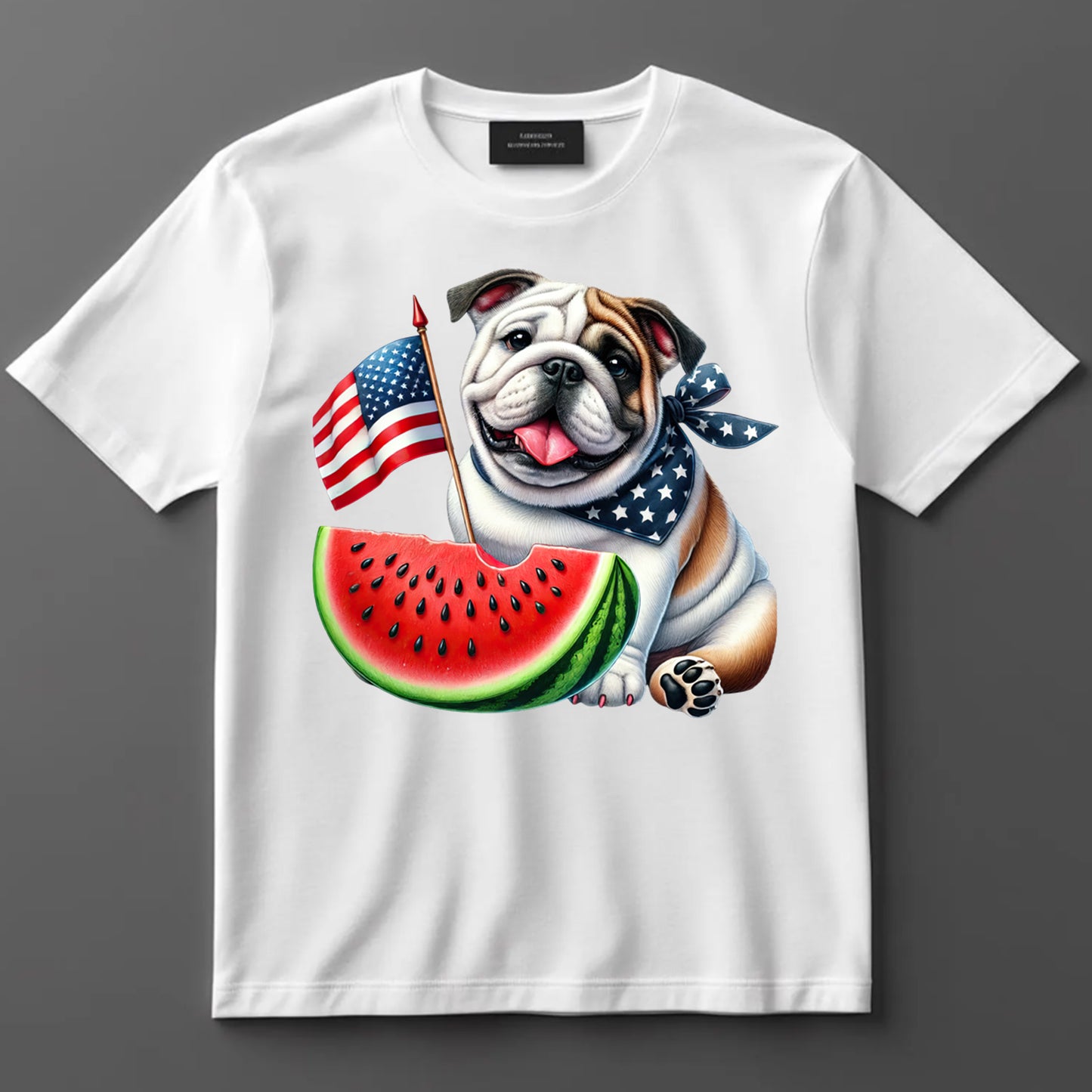 4th Of July DTF Transfer Iron On Heat Transfer - Ready to Press, Bulldog with Watermelon DTF Transfer 7215