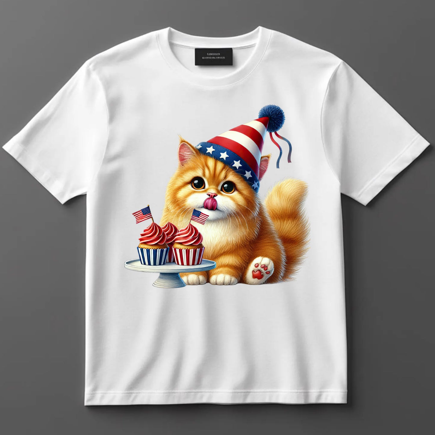 4th Of July DTF Transfer Iron On Heat Transfer - Ready to Press, Patriotic Orange Kitten DTF Transfer 7222