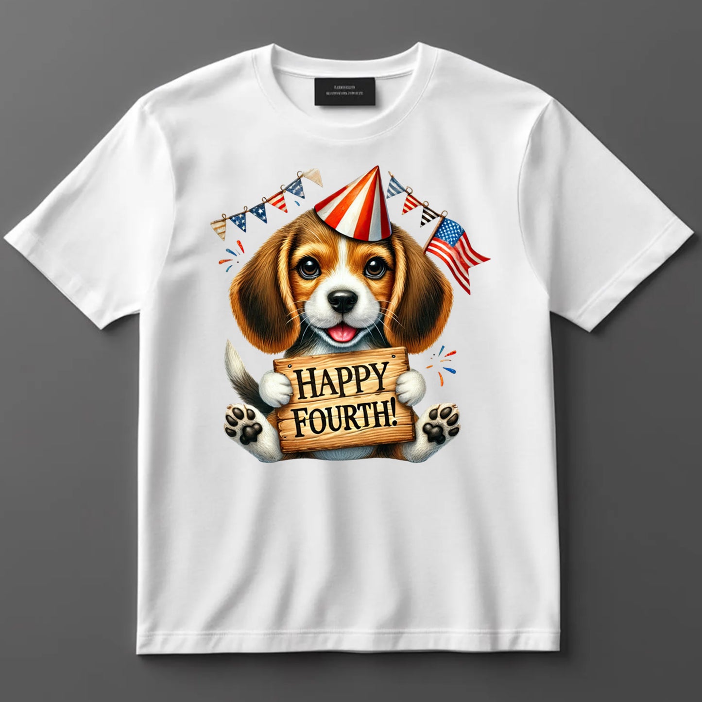 4th Of July DTF Transfer Iron On Heat Transfer - Ready to Press, Beagle Puppy With Patriotic Sign DTF Transfer 7233
