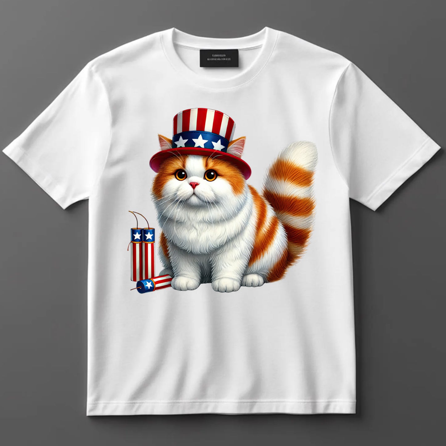 4th Of July DTF Transfer Iron On Heat Transfer - Ready to Press, Orange Cat with Patriotic Hat DTF Transfer 7238