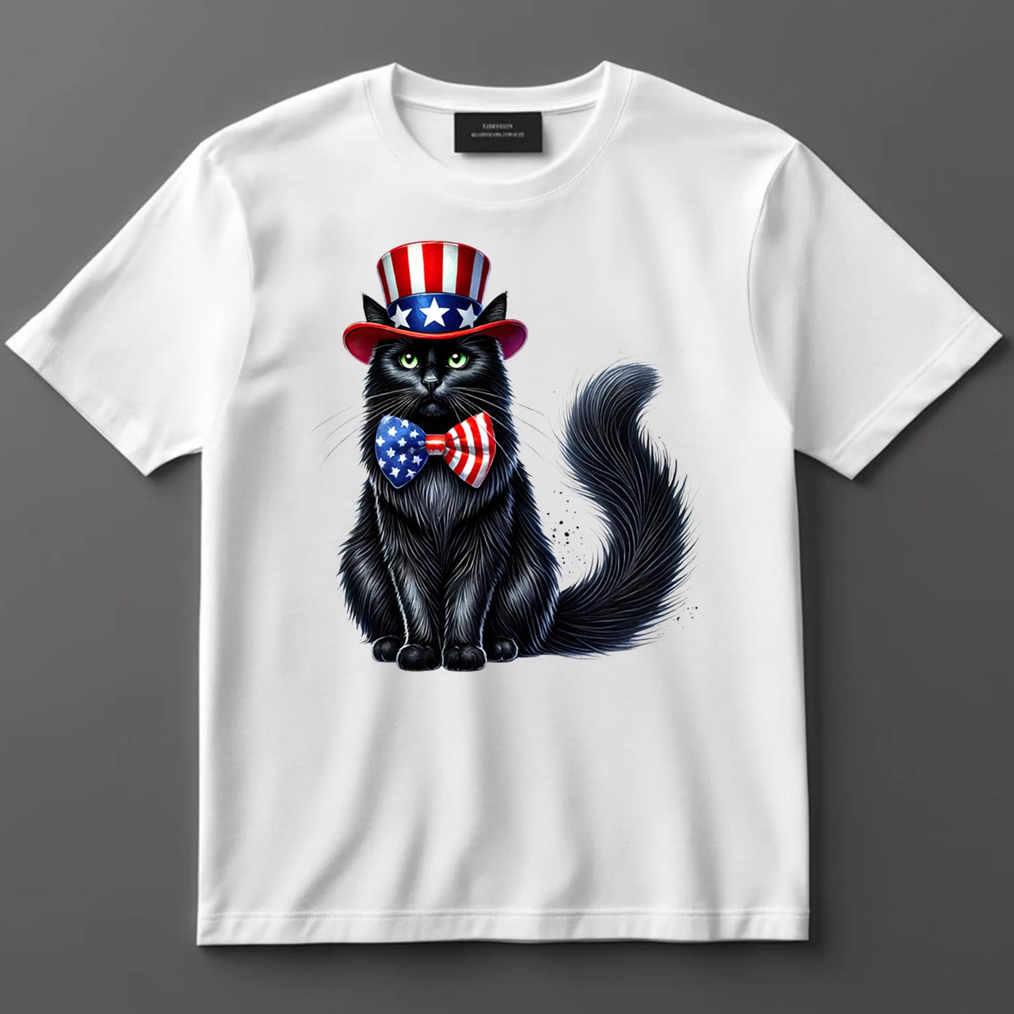 4th Of July DTF Transfer Iron On Heat Transfer - Ready to Press, Black Cat with Patriotic Hat DTF Transfer 7242