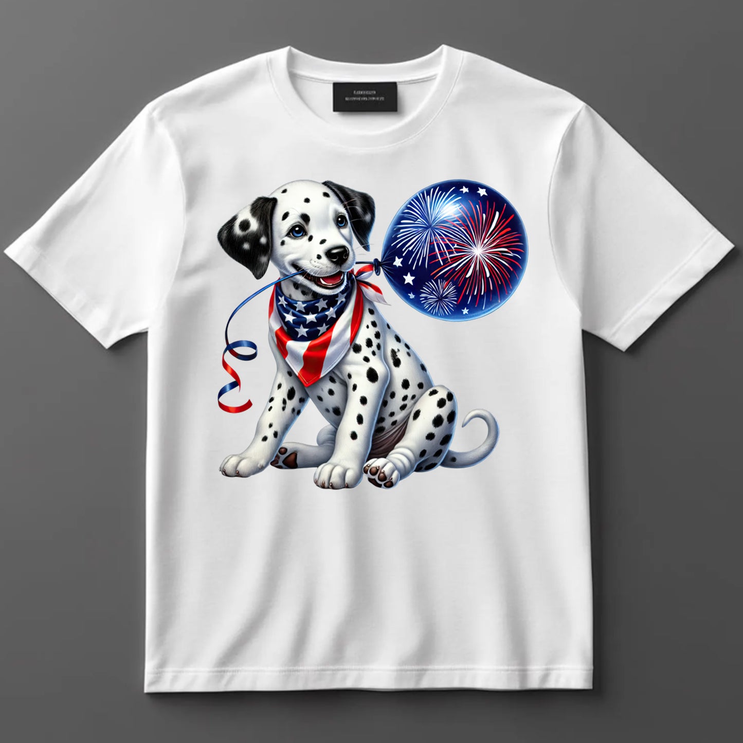 4th Of July DTF Transfer Iron On Heat Transfer - Ready to Press, Dalmatian Puppy with Patriotic Scarf DTF Transfer 7244