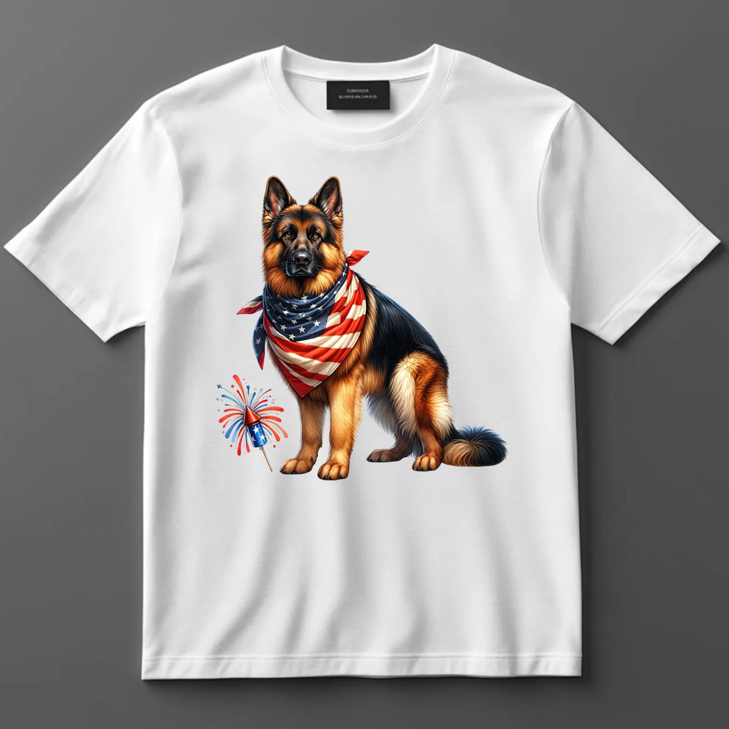 4th Of July DTF Transfer Iron On Heat Transfer - Ready to Press, German Shepherd in Patriotic Bandana DTF Transfer 7247