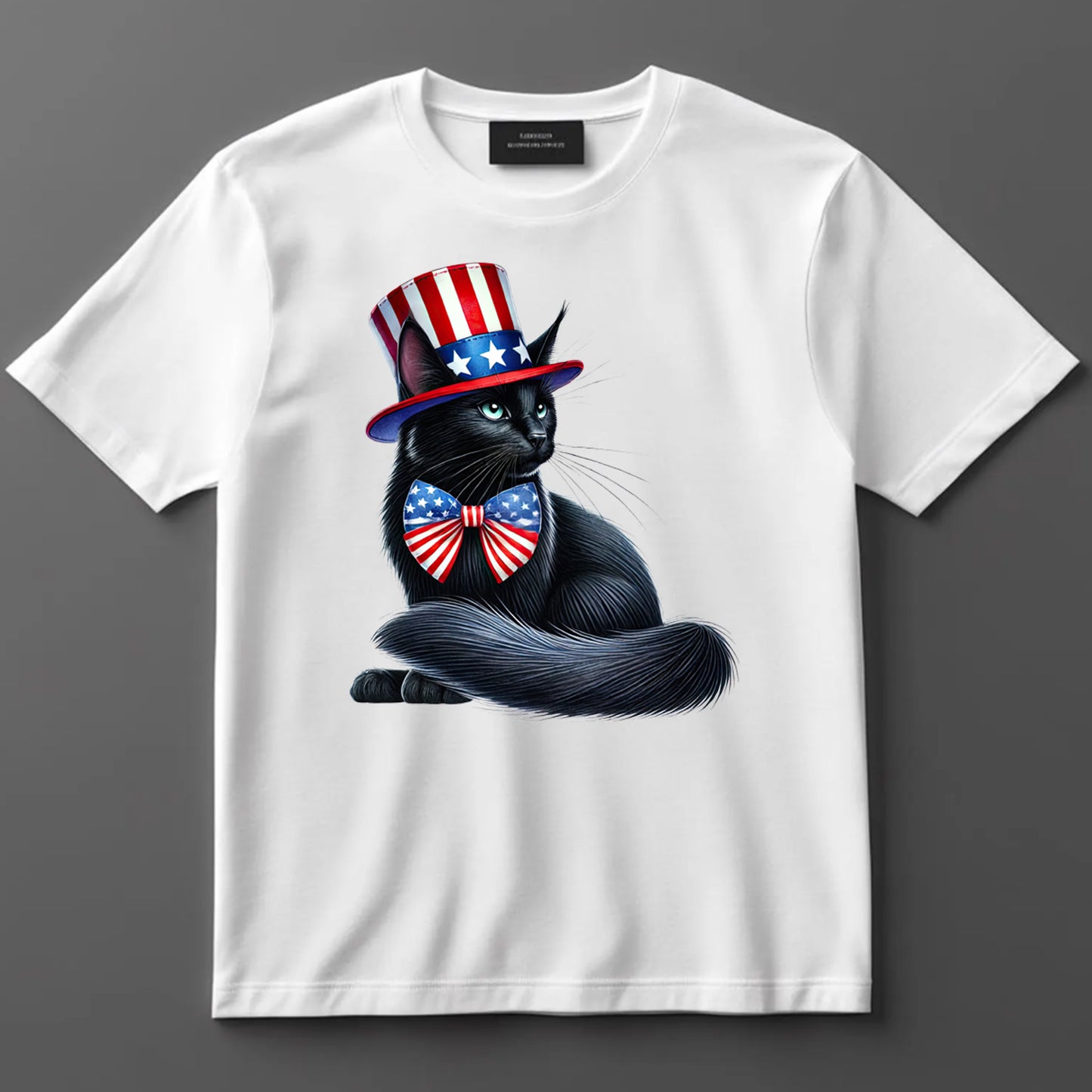 4th Of July DTF Transfer Iron On Heat Transfer - Ready to Press, Black Cat in Patriotic Hat DTF Transfer 7249