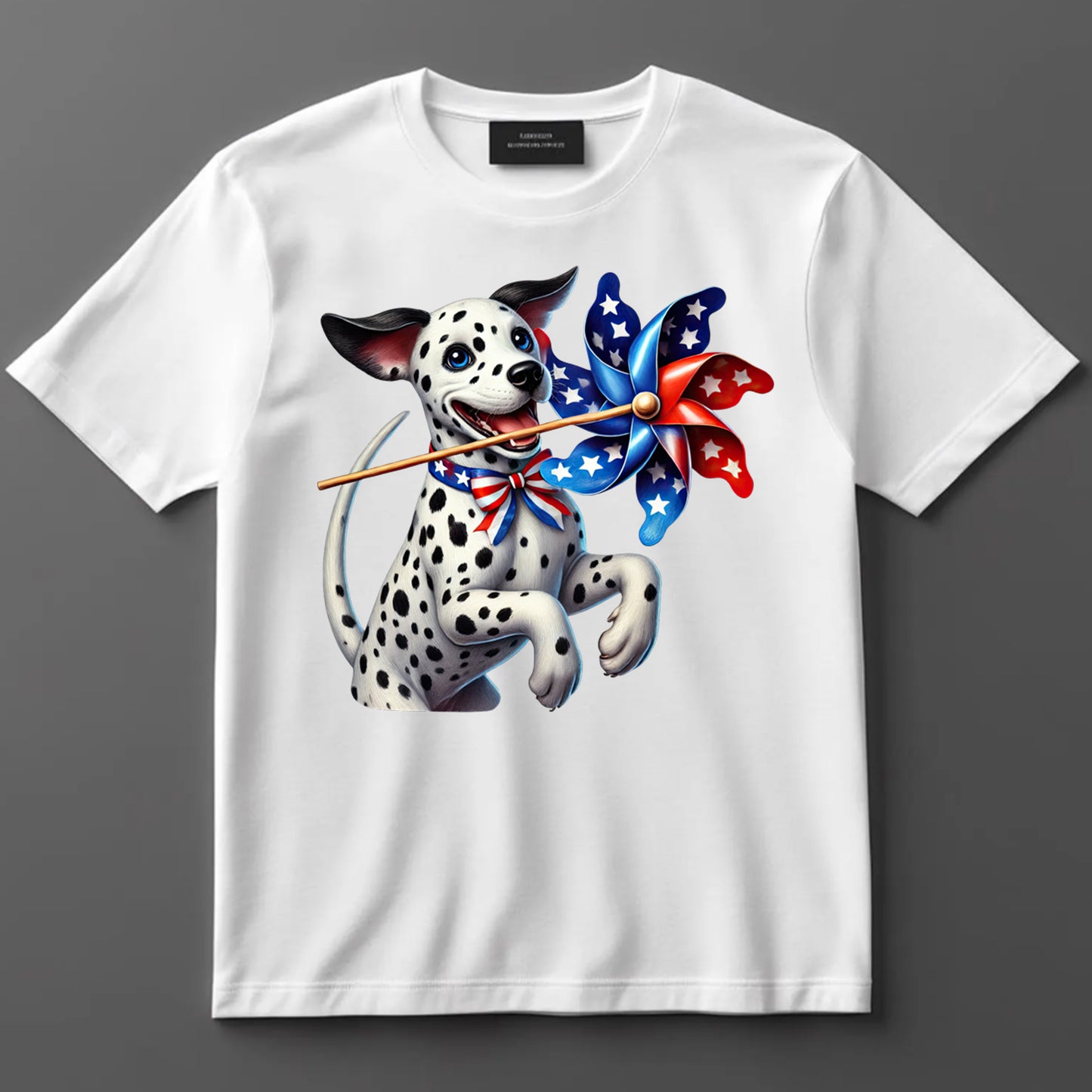 4th Of July DTF Transfer Iron On Heat Transfer - Ready to Press, Dalmatian with Patriotic Pinwheel DTF Transfer 7254