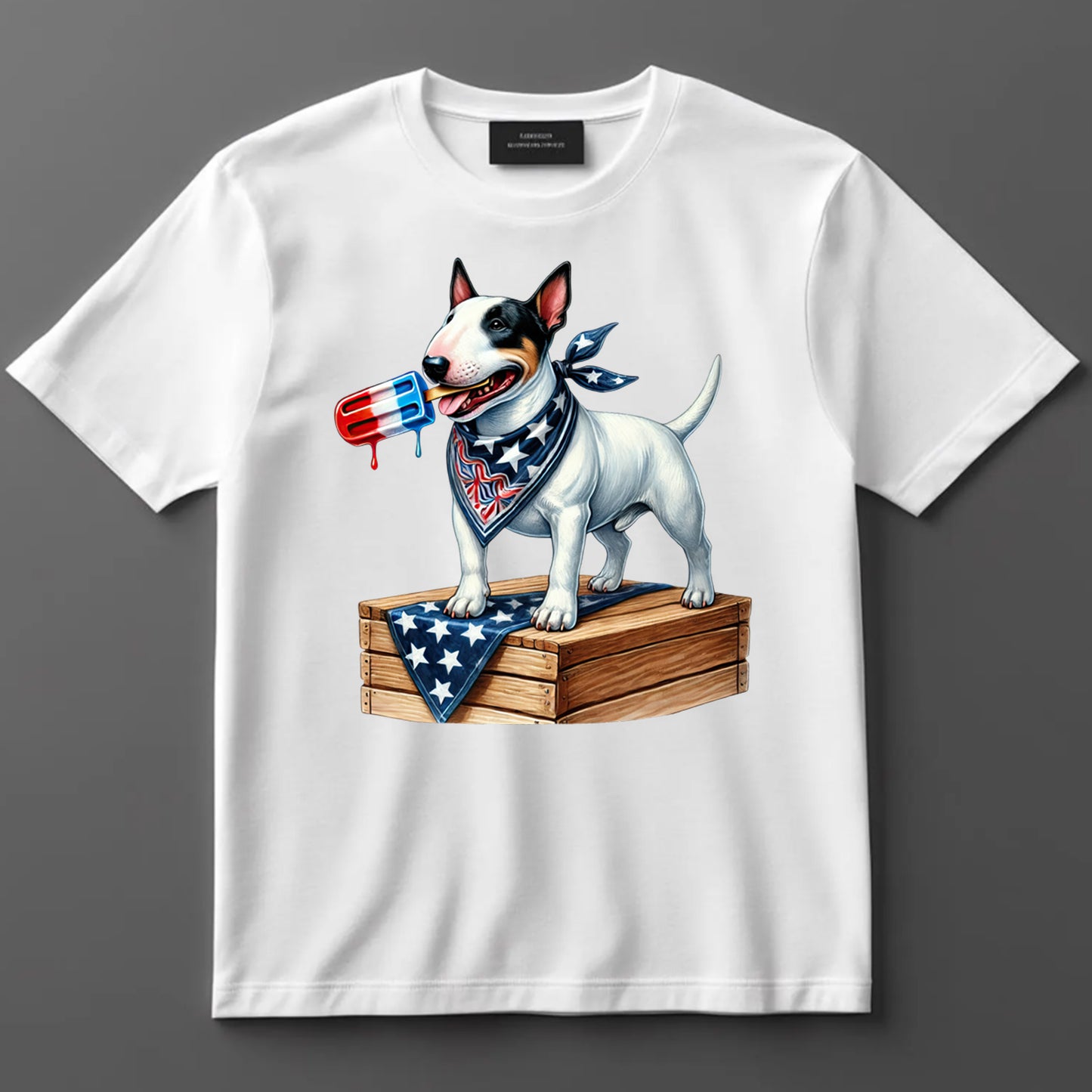 4th Of July DTF Transfer Iron On Heat Transfer - Ready to Press, Bull Terrier with Popsicle DTF Transfer 7255