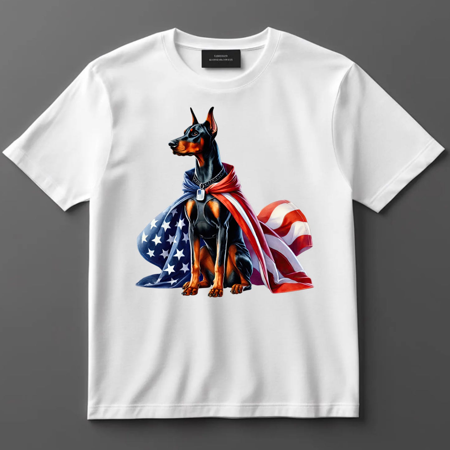 4th Of July DTF Transfer Iron On Heat Transfer - Ready to Press, Doberman with American Flag DTF Transfer 7260