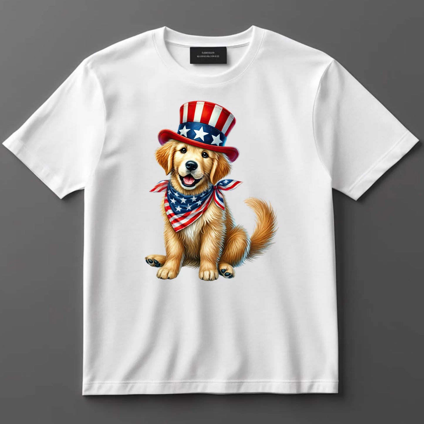 4th Of July DTF Transfer Iron On Heat Transfer - Ready to Press, Patriotic Golden Retriever Puppy DTF Transfer 7262