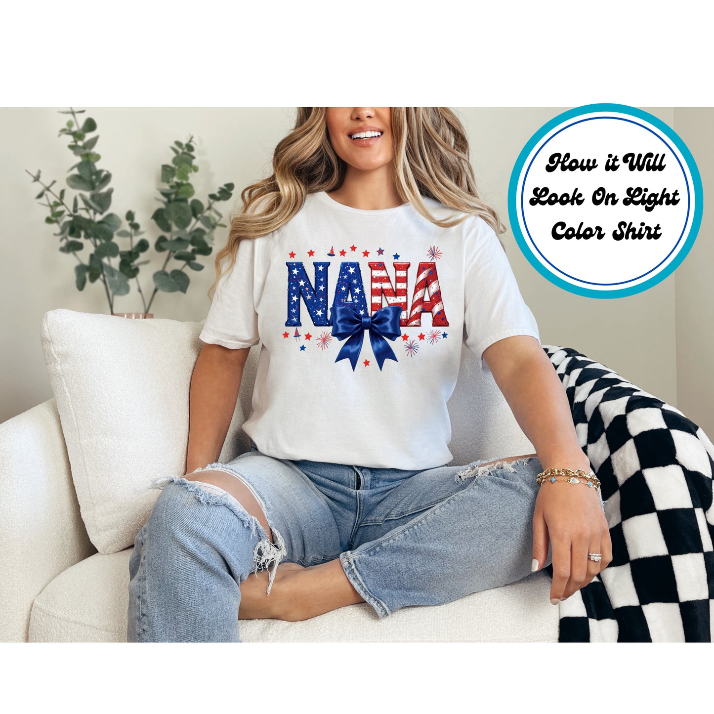 4th Of July DTF Transfer Iron On Heat Transfer - Ready to Press, Patriotic NANA DTF Transfer 7269