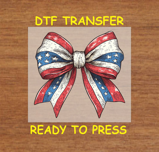 American flag bow with stars and stripes DTF transfer.