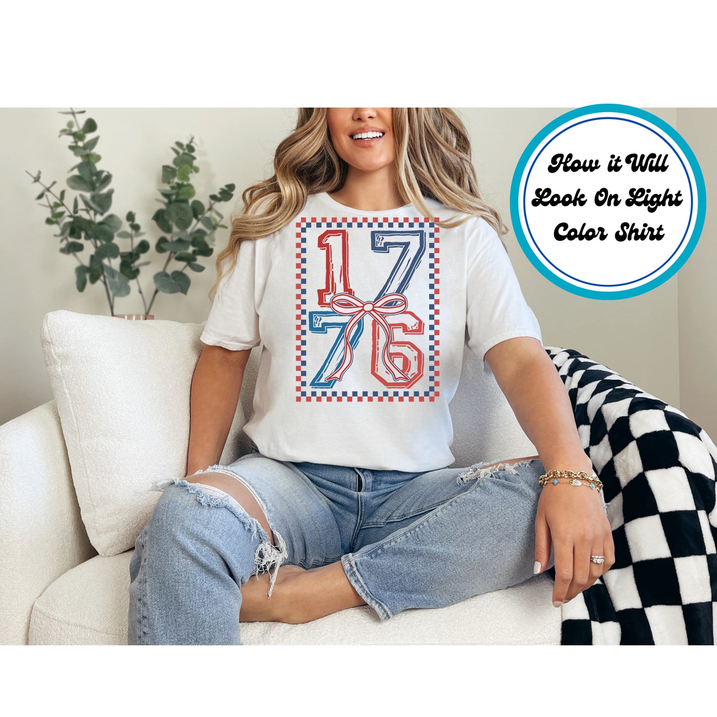 4th Of July DTF Transfer Iron On Heat Transfer - Ready to Press, 1776 Patriotic Bow DTF Transfer 7293