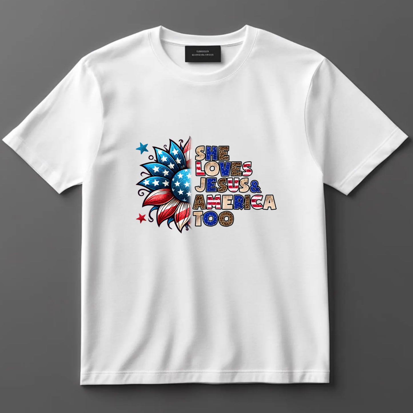 4th Of July DTF Transfer Iron On Heat Transfer - Ready to Press, She Loves Jesus and America Too DTF Transfer 7317