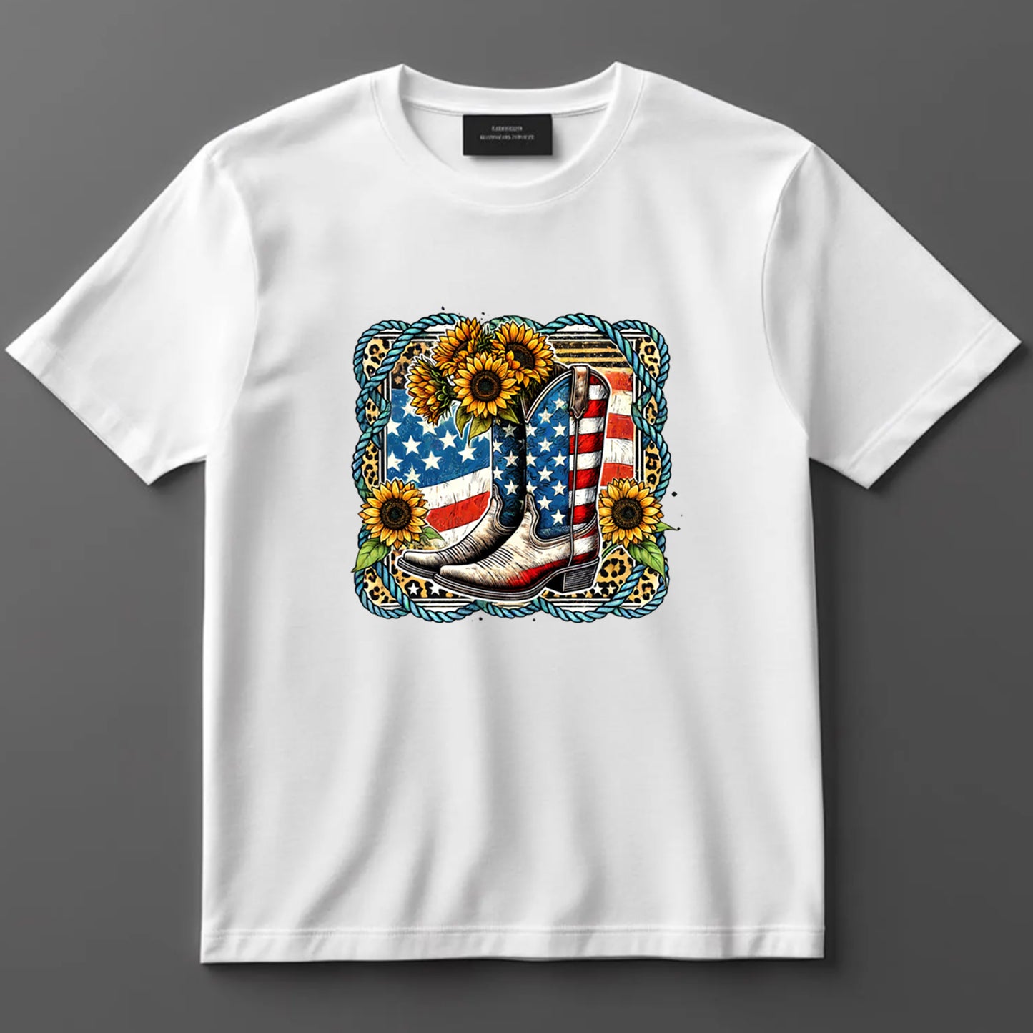 4th Of July DTF Transfer Iron On Heat Transfer - Ready to Press, Patriotic Cowboy Boots DTF Transfer 7322