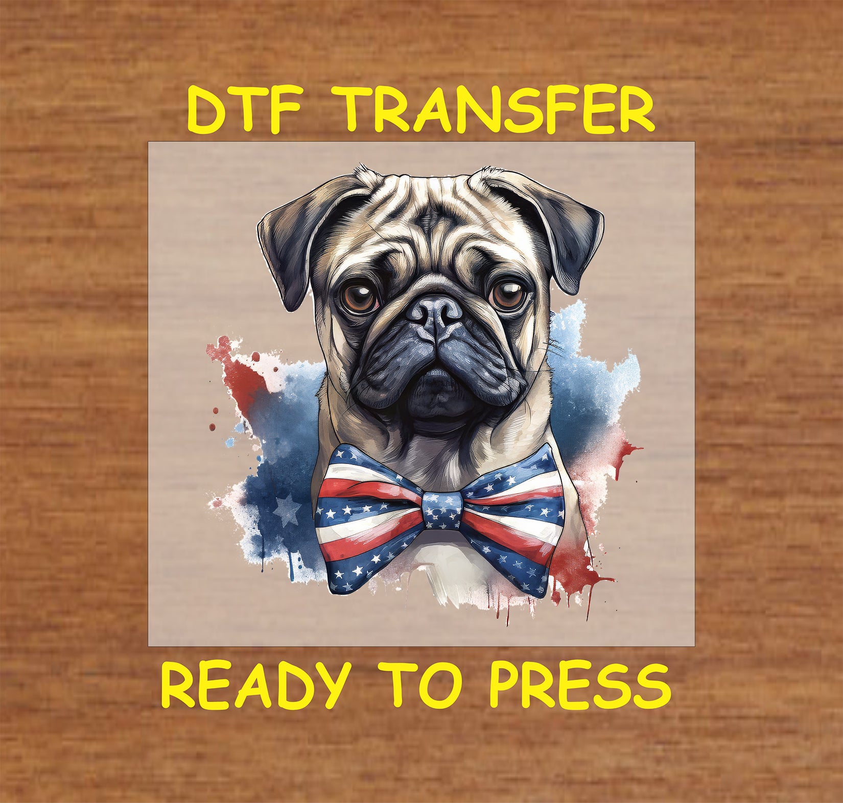 Pug wearing American flag bowtie for 4th of July

