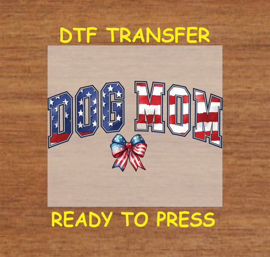 Patriotic pet lover text in stars and stripes with red, white, and blue bow for 4th of July DTF transfer.