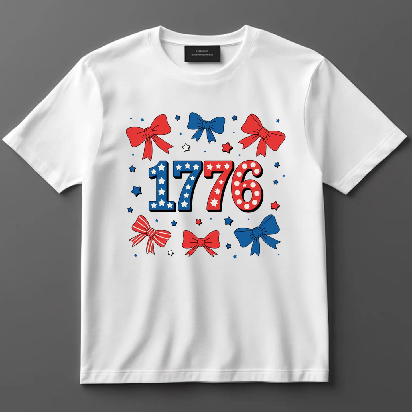 4th Of July DTF Transfer Iron On Heat Transfer - Ready to Press, 1776 with red and blue bows and stars DTF Transfer 7405