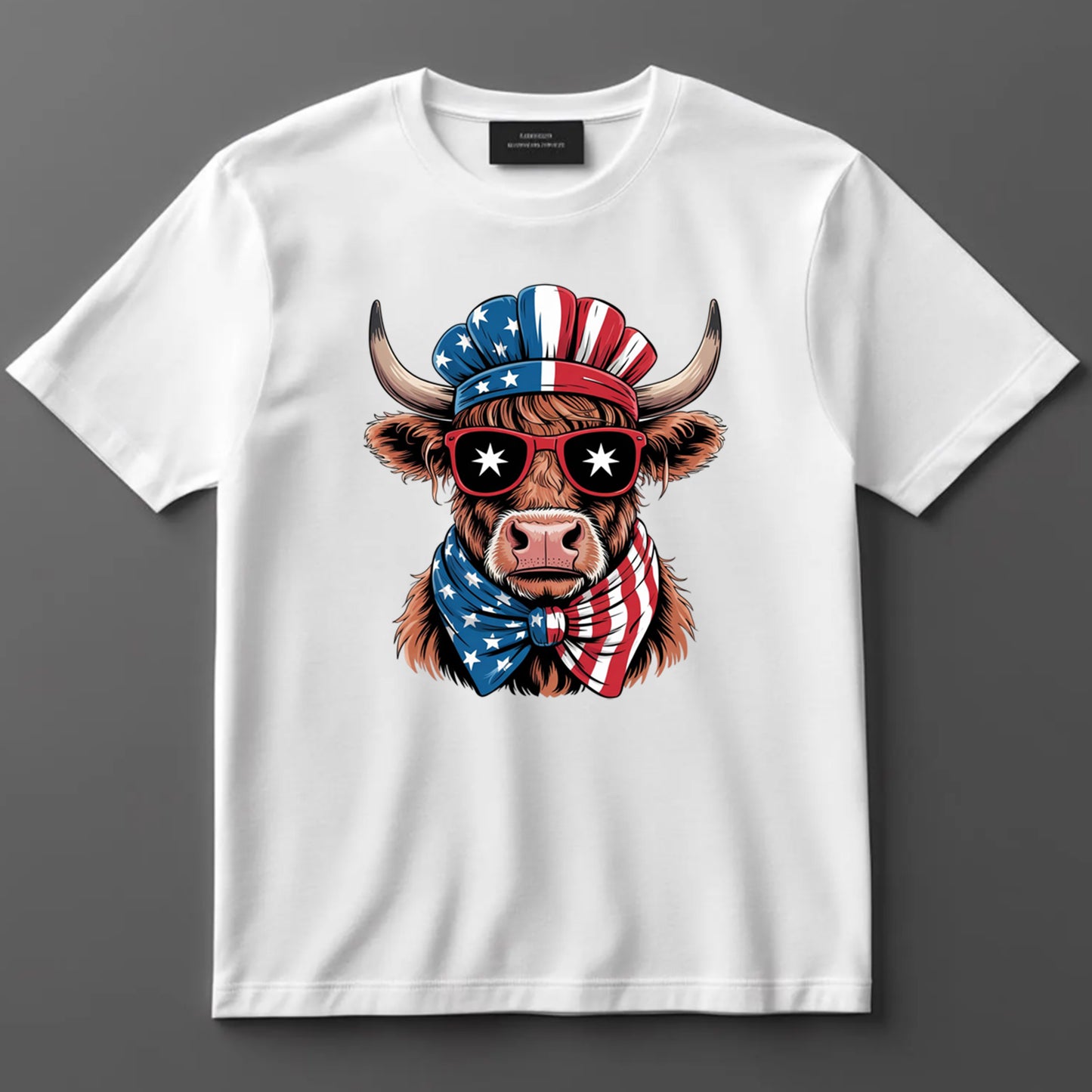 4th Of July DTF Transfer Iron On Heat Transfer - Ready to Press, Patriotic Highland Cow DTF Transfer 7423