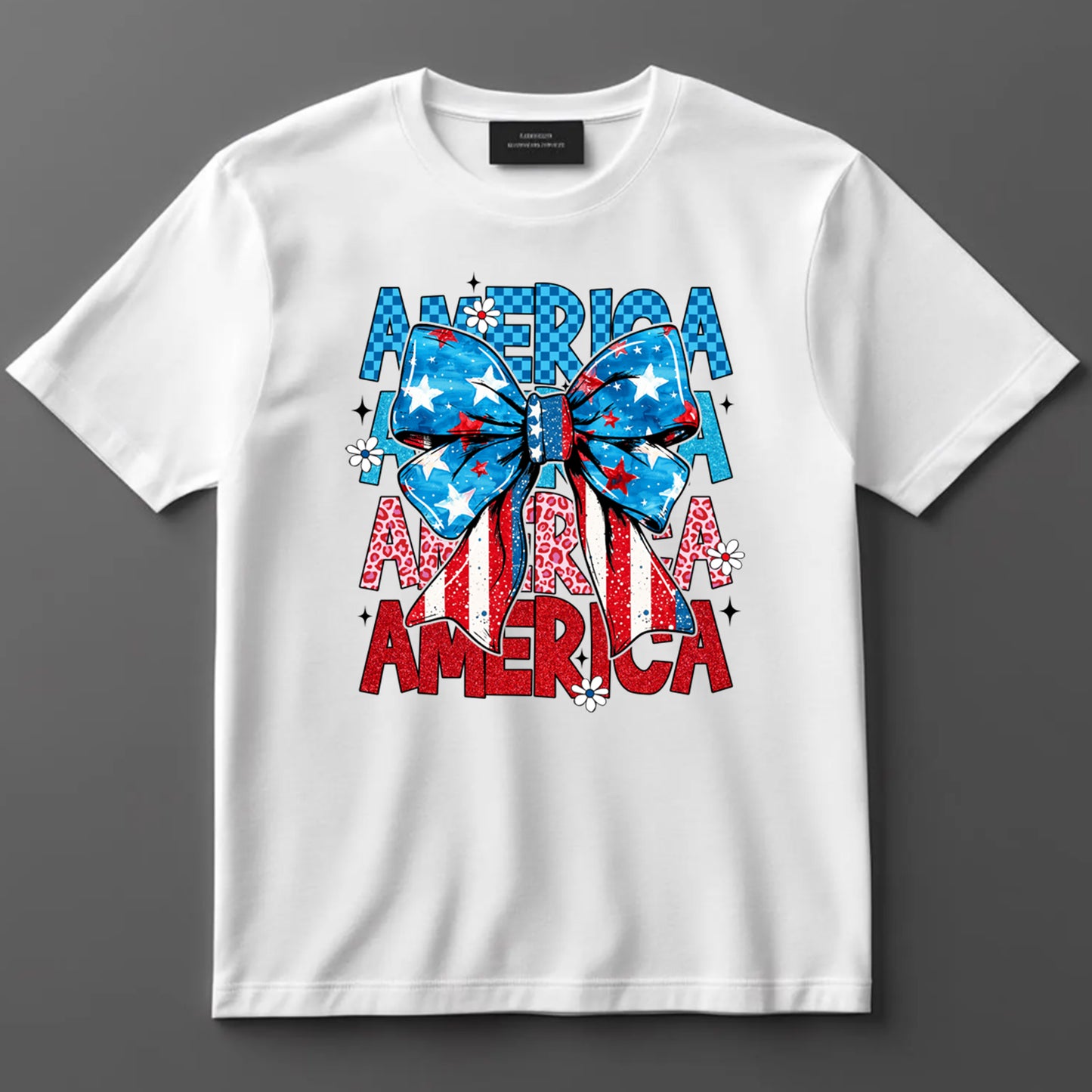 4th Of July DTF Transfer Iron On Heat Transfer - Ready to Press, America Patriotic Bow DTF Transfer 7426
