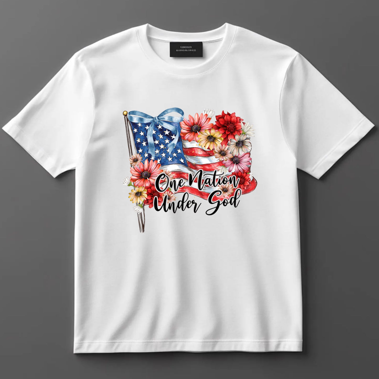 4th Of July DTF Transfer Iron On Heat Transfer - Ready to Press, One Nation Under God DTF Transfer 7427