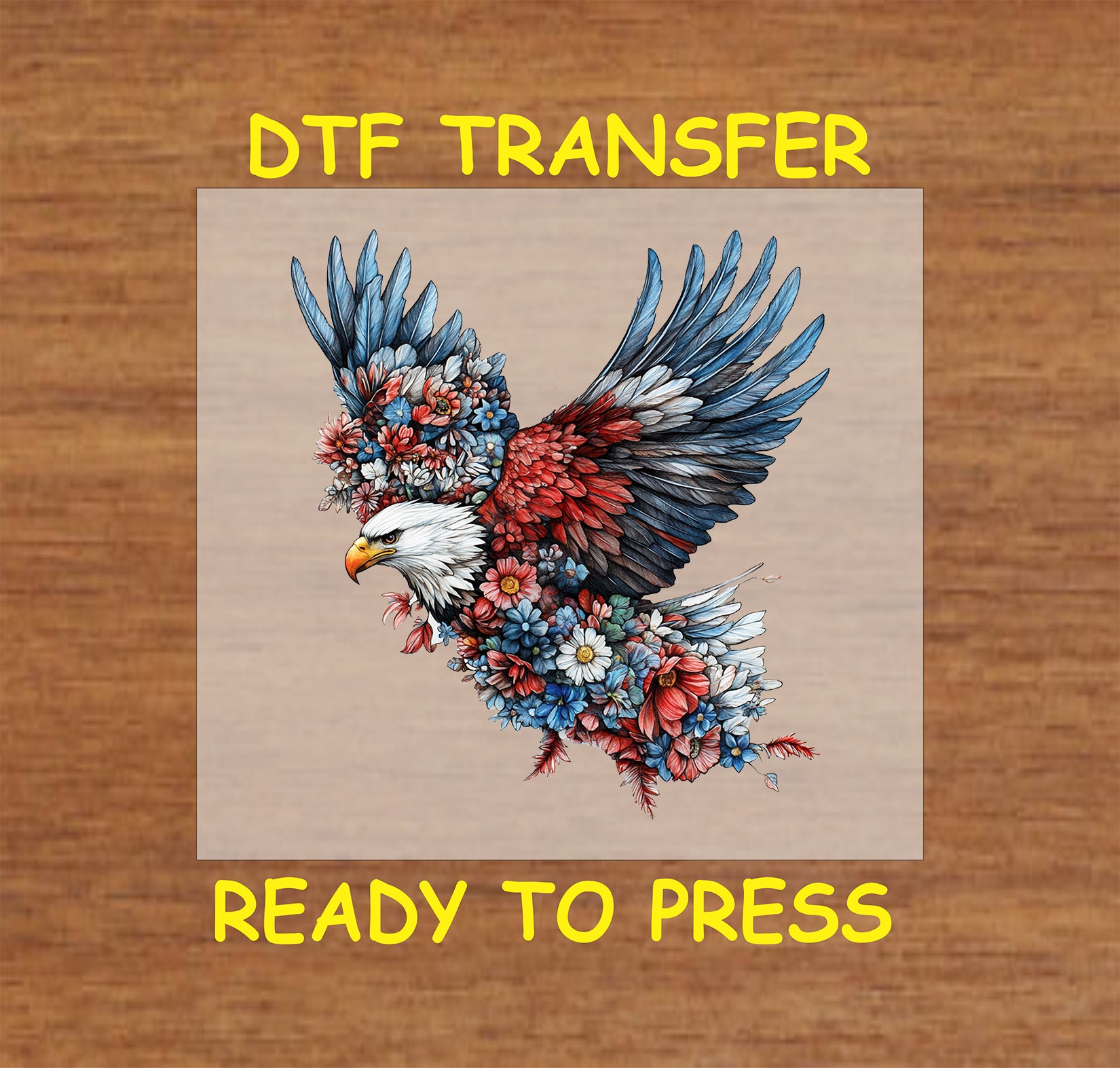 Eagle made of red, white, and blue flowers in flight.